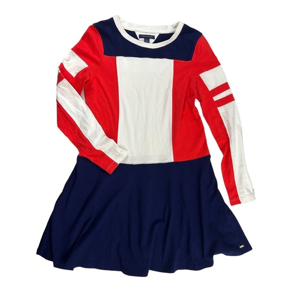 Tommy Hilfiger Other - TOMMY HILFIGER Color Block Red White Blue Long Sleeve Skater Dress Girls 16